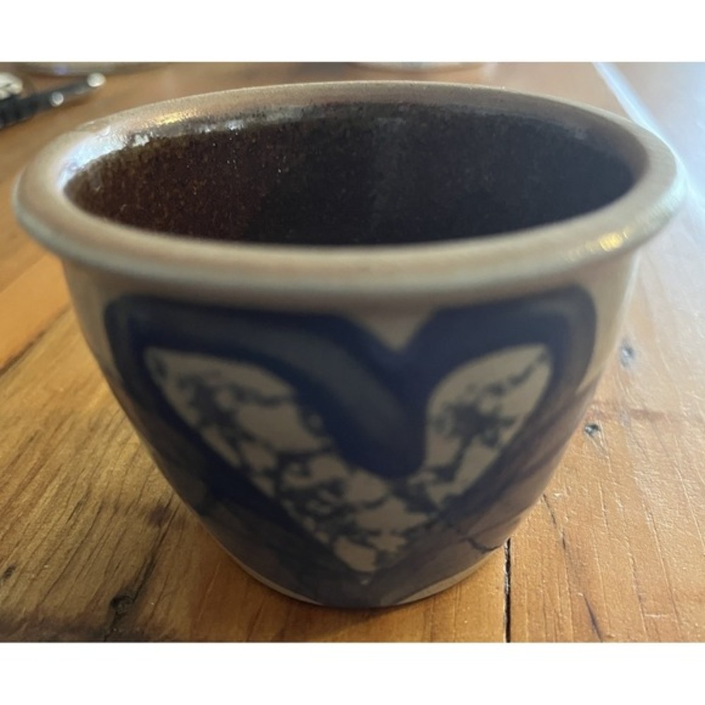 Beaumont Brothers Pottery Master Salt Vtg Salt Glazed Mini Crock BBP‎ Blue Heart